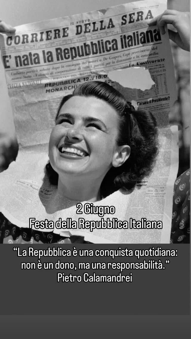 2 giugno 1946
Gli italiani scelsero la Repubblica.
Una scelta di libertà, democrazia e futuro.  Da allora, ogni 2 giugno celebriamo chi ha creduto in un’Italia unita, libera e costituzionale.  Non dimentichiamo che la Repubblica vive in noi, nelle nostre azioni quotidiane, nei diritti che difendiamo.  Buona Festa della Repubblica Italiana!  #FestadellaRepubblica #2Giugno #Italia #RepubblicaItaliana #Tricolore 
#OrgoglioItaliano #MadeInItaly #Democrazia #VivaLaRepubblica 
#ReelItalia #ItalianVibes #ItalianRepublicDay #StoriaDItalia 
#CostituzioneItaliana #InnoDiMameli #ItalianHeritage
